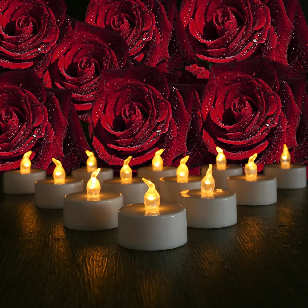 LED Tea Lights Candles Realistic Flickering Battery Operated Tealights Long Lasting Electric Candles for Christmas Wedding Decor