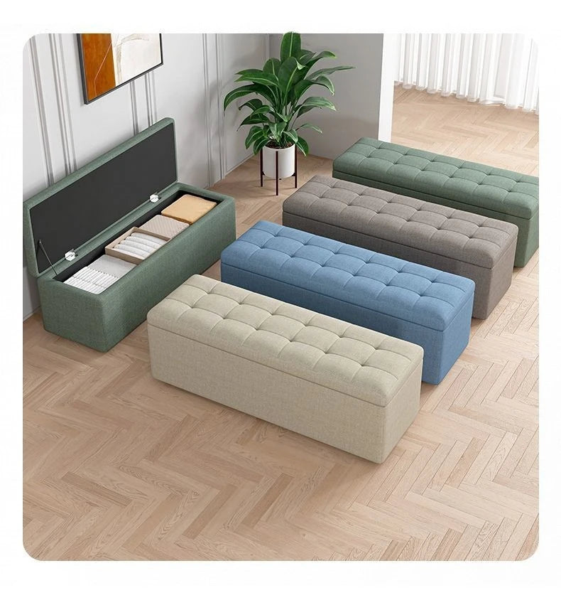 Modern Fabric Storage Ottoman Bench with Lid Upholstered Seat Footstool for Bedroom Hallway Window End of Bed Furniture