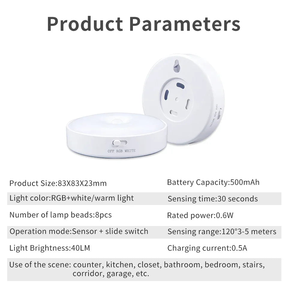 LED Night Light With Switch Smart Motion Sensor Magnetic Wireless Wall Lamp For Bed USB Rechargeable Warm White RGB Night Lamp