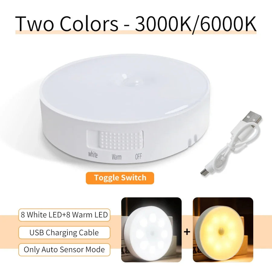 LED Night Light With Switch Smart Motion Sensor Magnetic Wireless Wall Lamp For Bed USB Rechargeable Warm White RGB Night Lamp