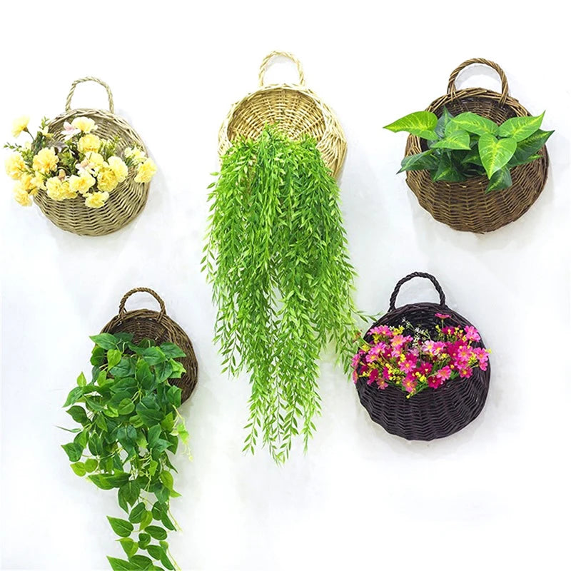 Flower Planter Wall Hanging Wicker Rattam Basket Garden Vine Pot Plants Holder Wicker Basket Nest Flower Pot Home Decoration