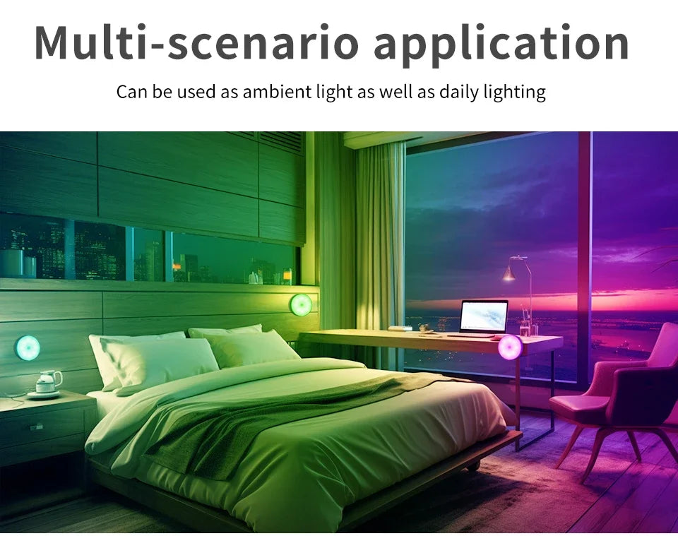 LED Night Light With Switch Smart Motion Sensor Magnetic Wireless Wall Lamp For Bed USB Rechargeable Warm White RGB Night Lamp