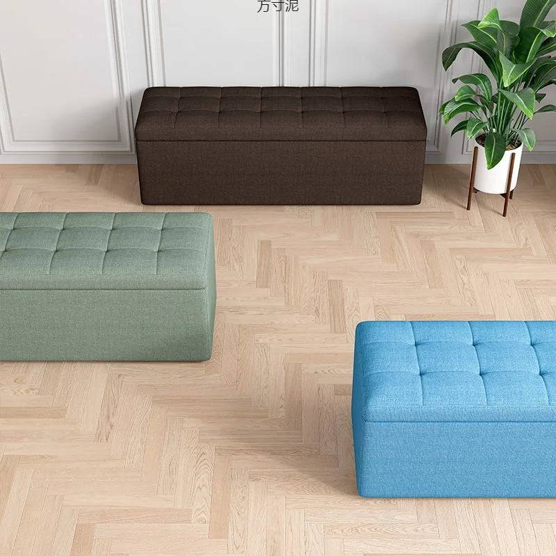 Modern Fabric Storage Ottoman Bench with Lid Upholstered Seat Footstool for Bedroom Hallway Window End of Bed Furniture