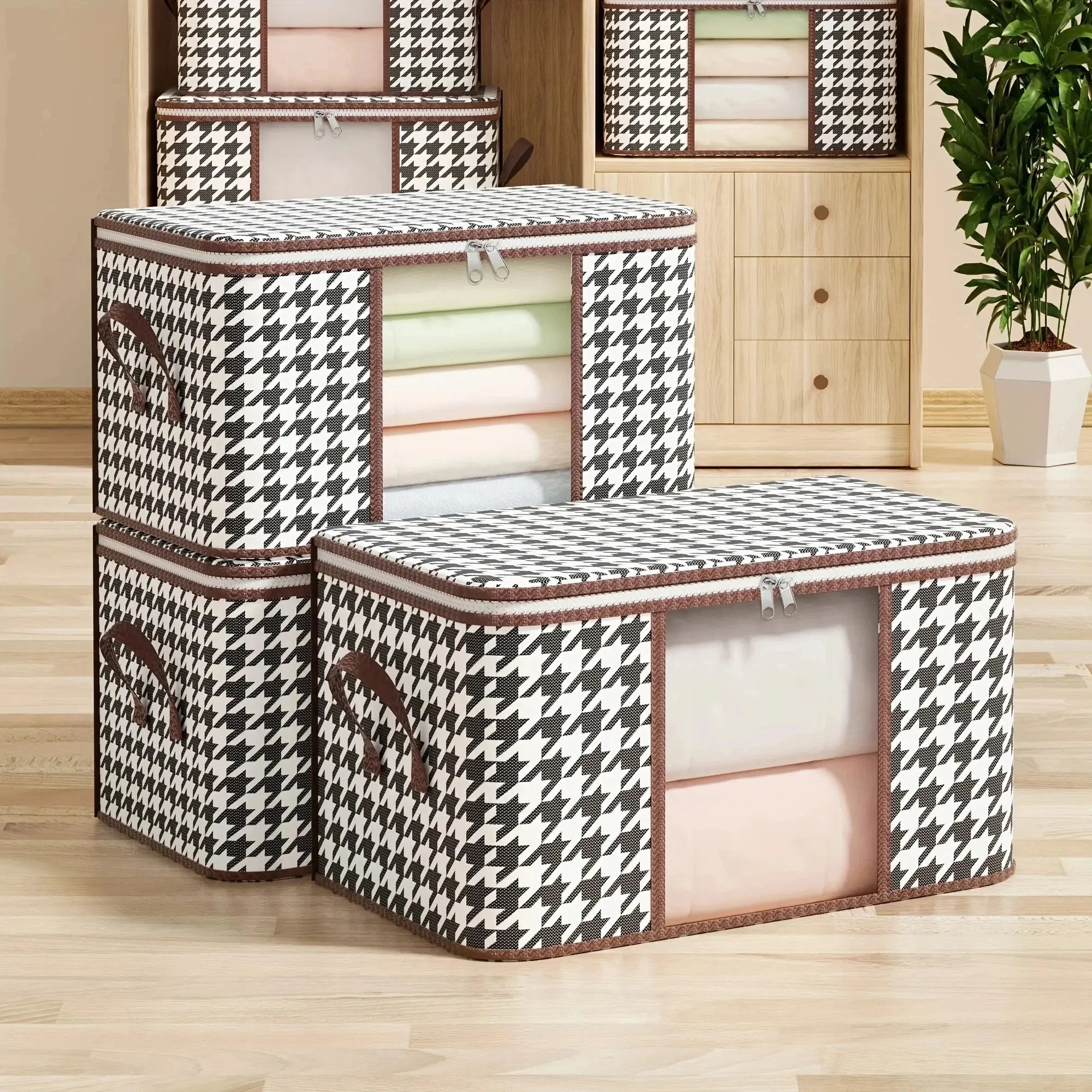 Foldable Storage Box with Handle - Clear Window & Dustproof Zipper, Large Capacity Organizer for Clothes, Bedding, Home Use