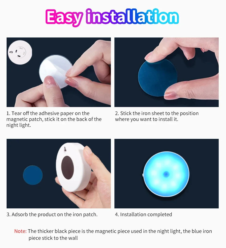 LED Night Light With Switch Smart Motion Sensor Magnetic Wireless Wall Lamp For Bed USB Rechargeable Warm White RGB Night Lamp