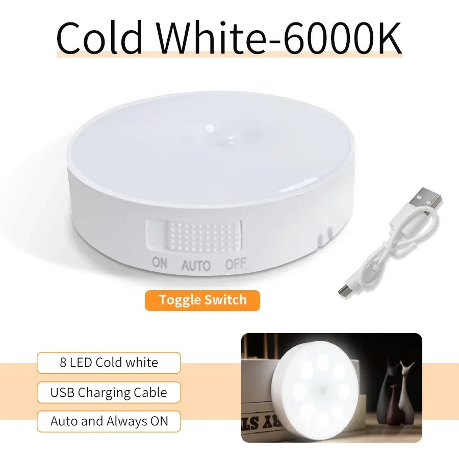 LED Night Light With Switch Smart Motion Sensor Magnetic Wireless Wall Lamp For Bed USB Rechargeable Warm White RGB Night Lamp