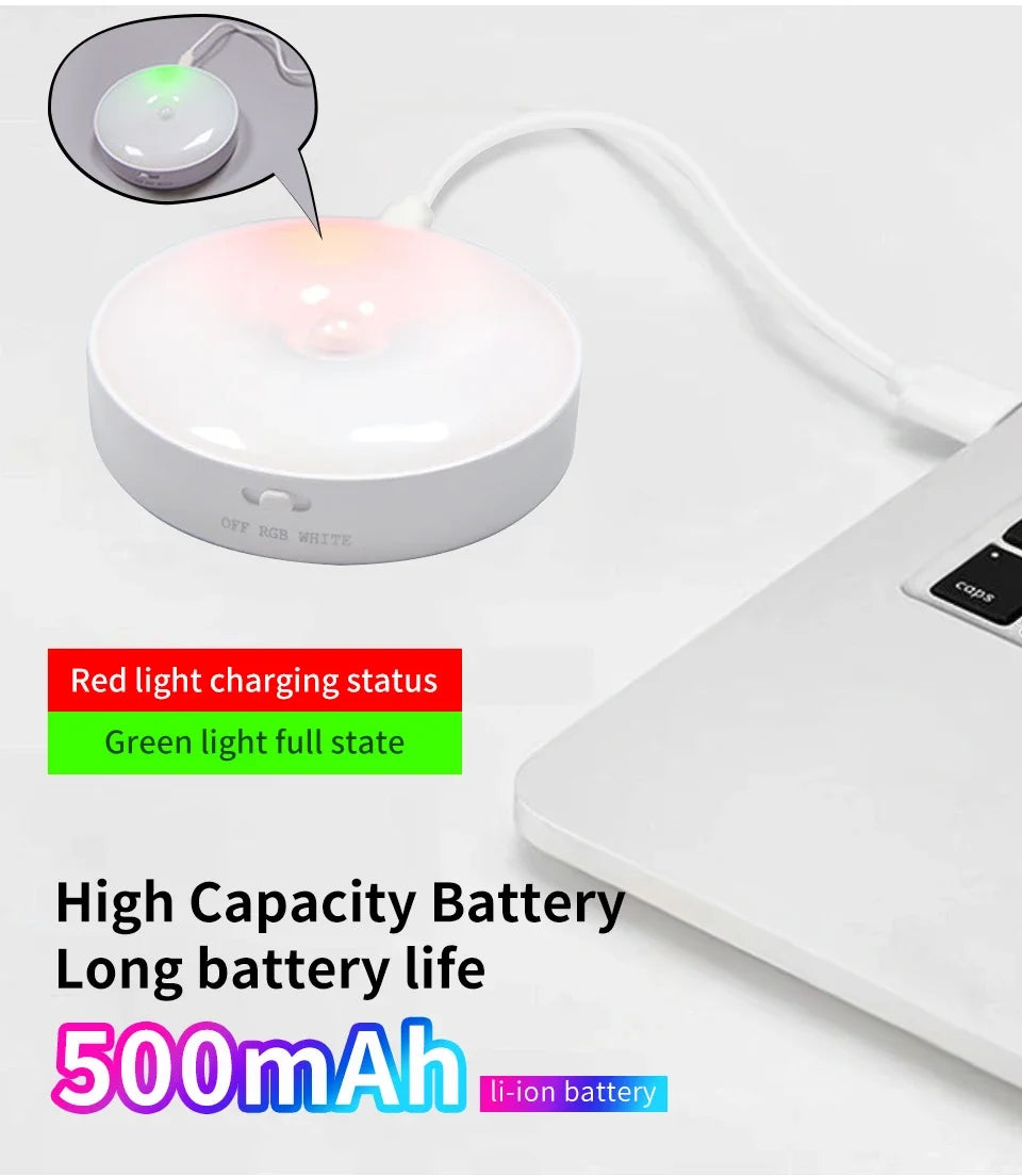 LED Night Light With Switch Smart Motion Sensor Magnetic Wireless Wall Lamp For Bed USB Rechargeable Warm White RGB Night Lamp