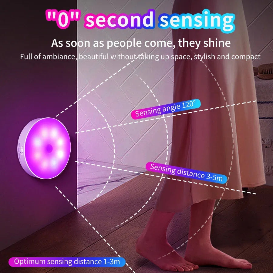 LED Night Light With Switch Smart Motion Sensor Magnetic Wireless Wall Lamp For Bed USB Rechargeable Warm White RGB Night Lamp