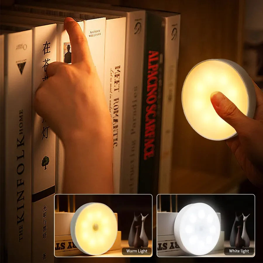 LED Night Light With Switch Smart Motion Sensor Magnetic Wireless Wall Lamp For Bed USB Rechargeable Warm White RGB Night Lamp