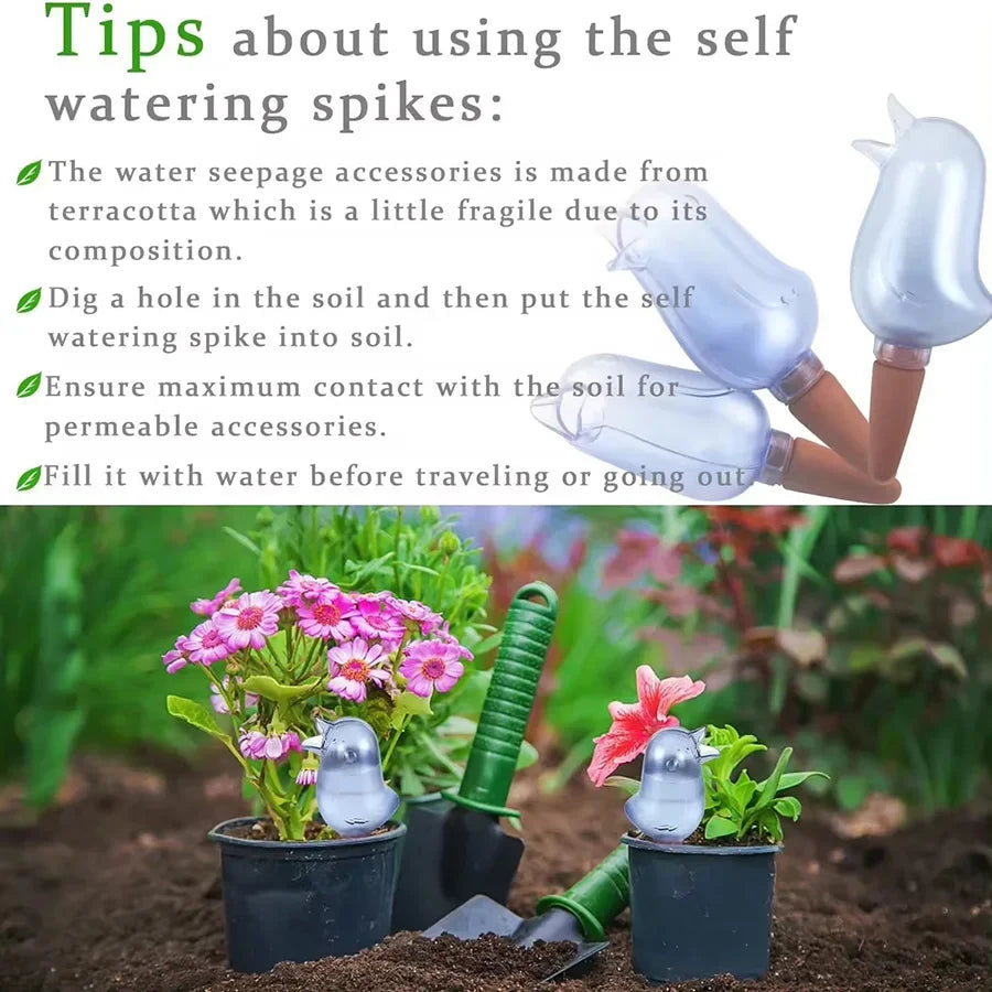Automatic Flower Waterer, Self-Watering Water Balloon, Bird Shaped Hand Blown Plastic Plant Waterer for Home Garden