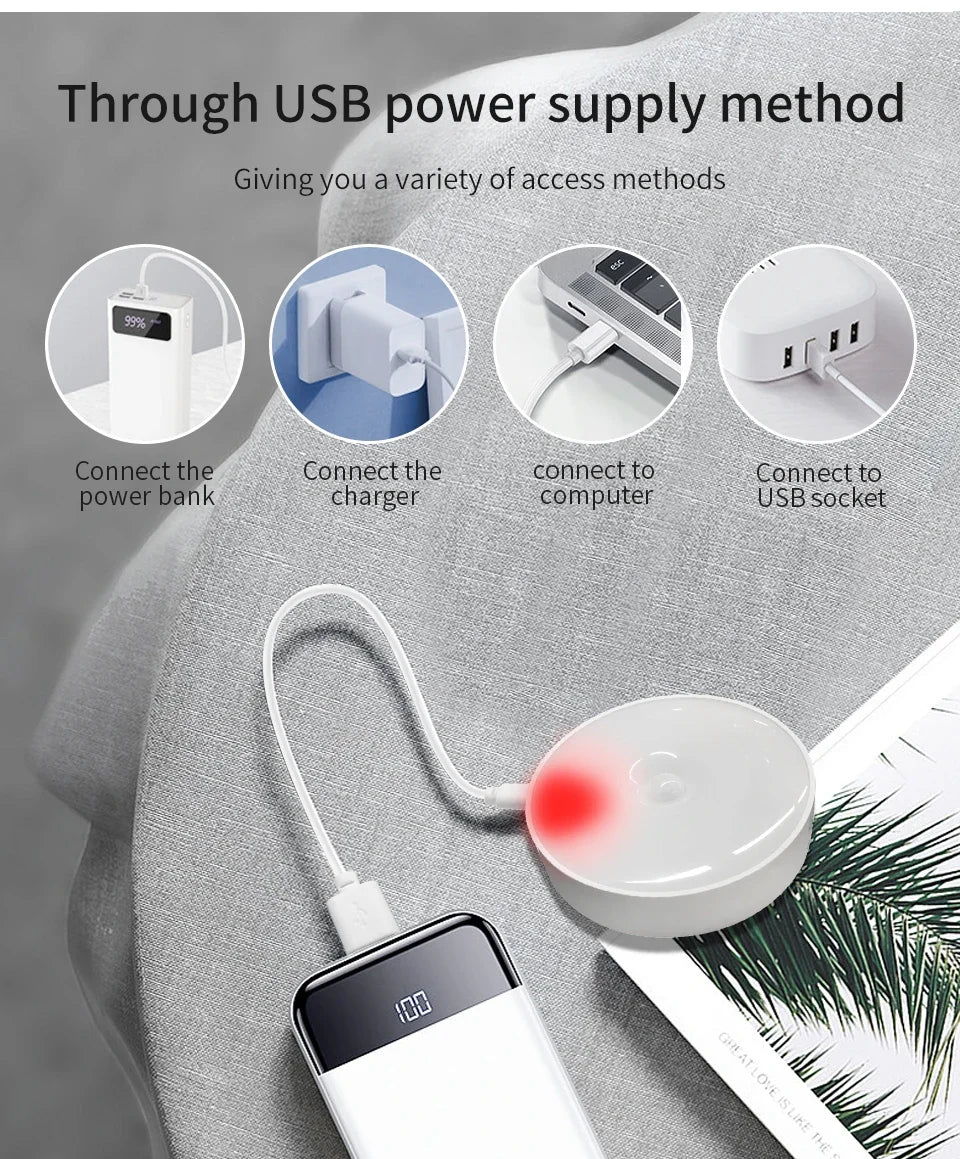 LED Night Light With Switch Smart Motion Sensor Magnetic Wireless Wall Lamp For Bed USB Rechargeable Warm White RGB Night Lamp