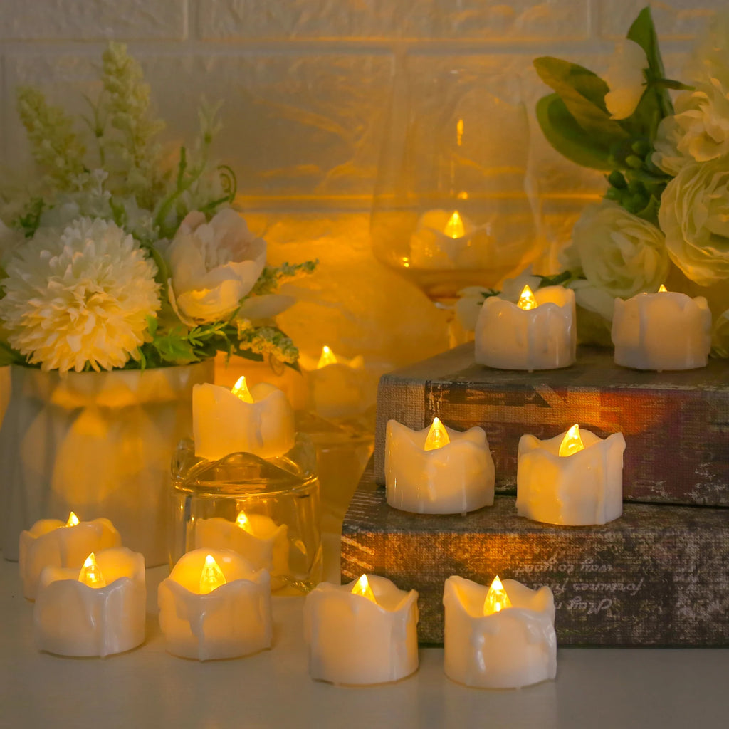 LED Tea Lights Candles Realistic Flickering Battery Operated Tealights Long Lasting Electric Candles for Christmas Wedding Decor