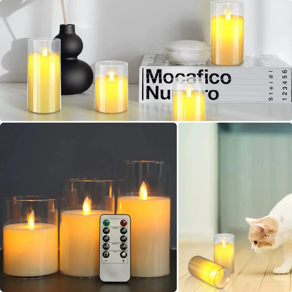 LED Lights for Home Electronic Candle LED Candle Decoration Glass Candle Full Set Remote Control Timer for Christmas Wedding