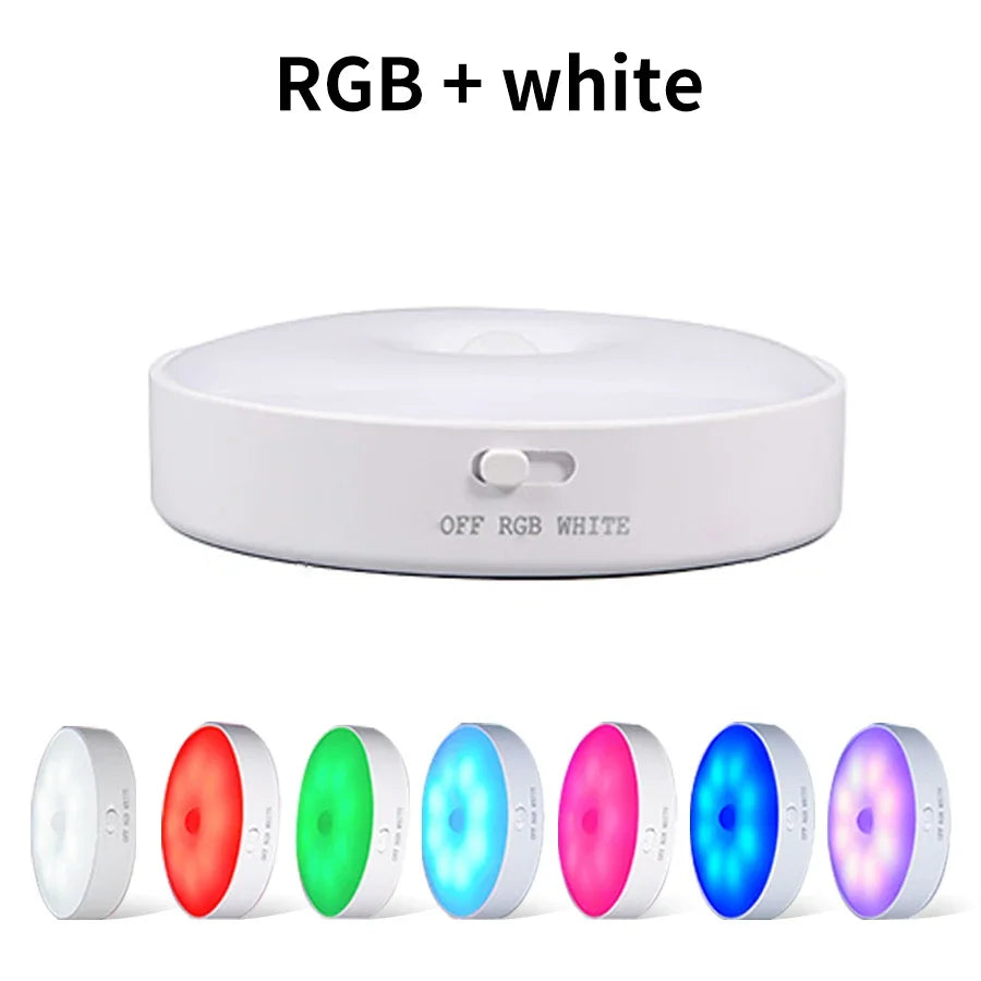 LED Night Light With Switch Smart Motion Sensor Magnetic Wireless Wall Lamp For Bed USB Rechargeable Warm White RGB Night Lamp