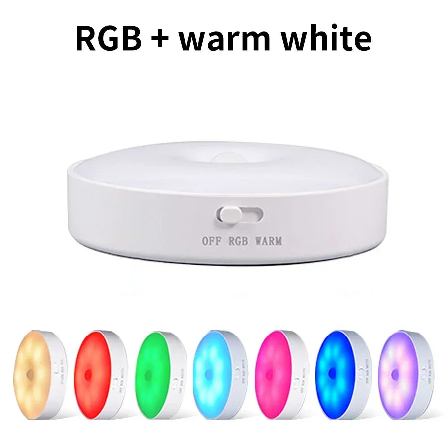 LED Night Light With Switch Smart Motion Sensor Magnetic Wireless Wall Lamp For Bed USB Rechargeable Warm White RGB Night Lamp