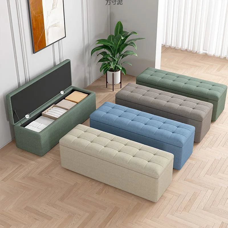 Modern Fabric Storage Ottoman Bench with Lid Upholstered Seat Footstool for Bedroom Hallway Window End of Bed Furniture