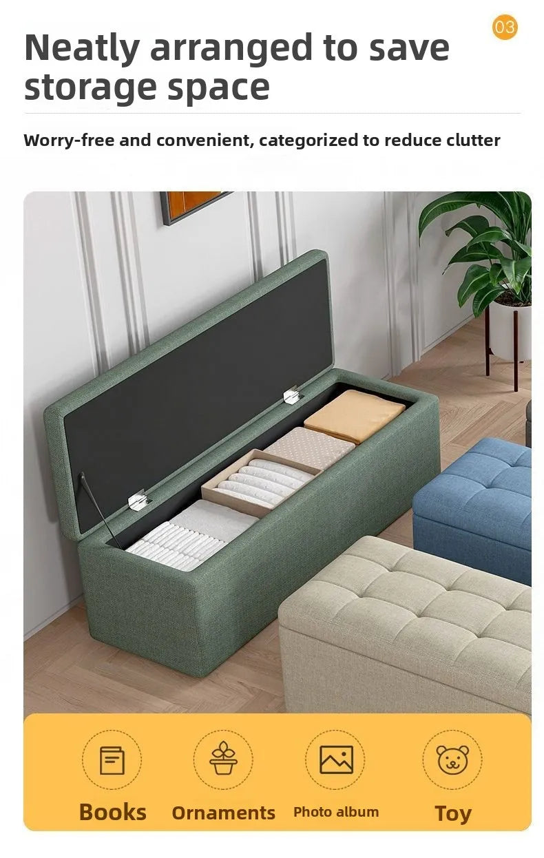 Modern Fabric Storage Ottoman Bench with Lid Upholstered Seat Footstool for Bedroom Hallway Window End of Bed Furniture