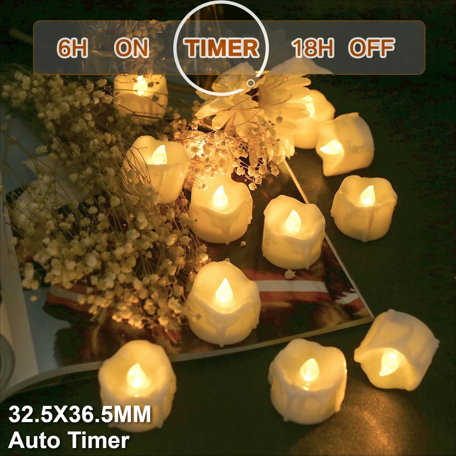 LED Tea Lights Candles Realistic Flickering Battery Operated Tealights Long Lasting Electric Candles for Christmas Wedding Decor