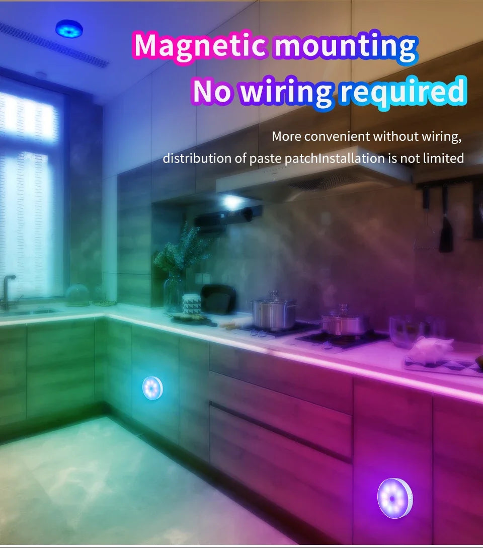LED Night Light With Switch Smart Motion Sensor Magnetic Wireless Wall Lamp For Bed USB Rechargeable Warm White RGB Night Lamp