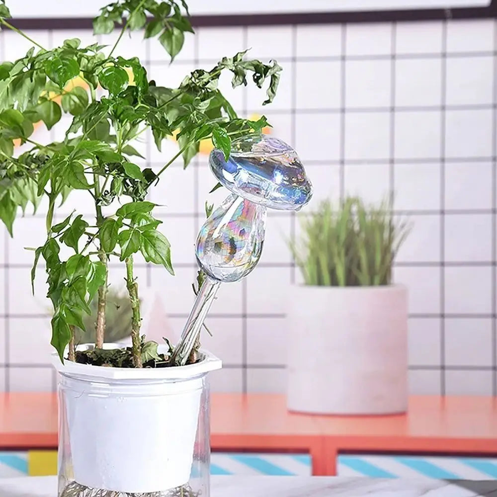 Glass Plant Watering Glass Globes Mushroom Shape Self Watering Drip Irrigation System Rainbow