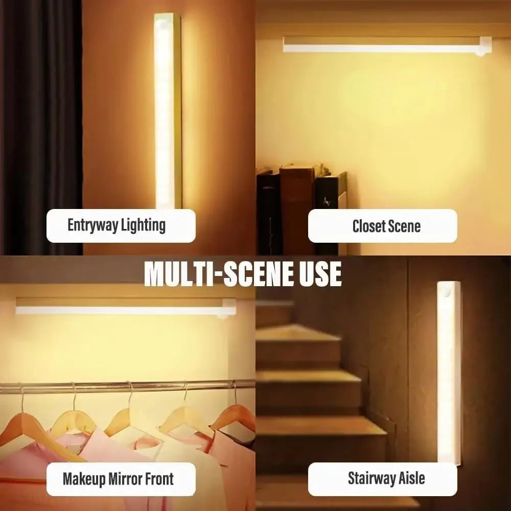 Night Lights Wireless LED Motion Sensor Lamp USB Rechargeable Magnetic for Wardrobe Room Staircase Closet Kitchen Cabinet Lamp