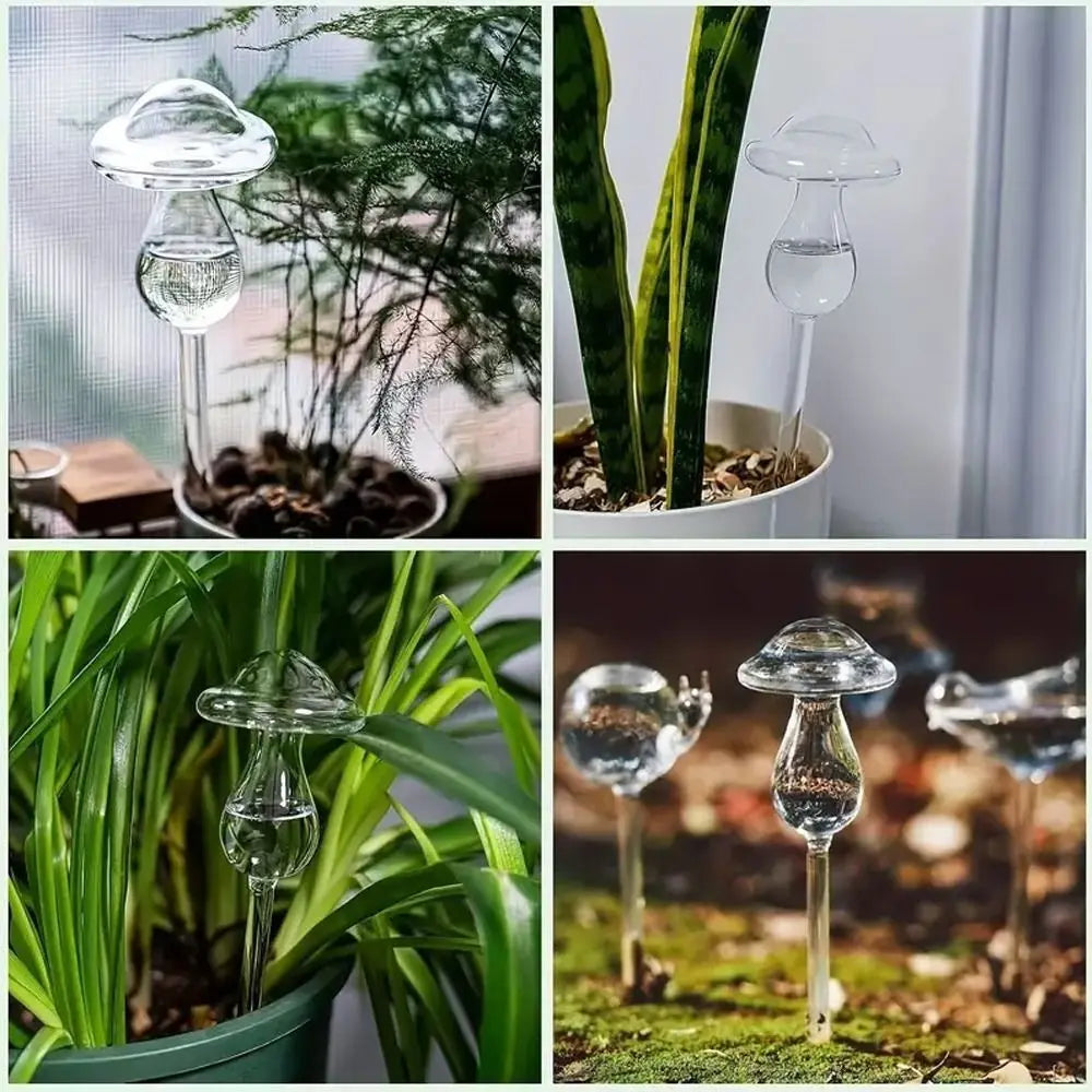 Glass Plant Watering Glass Globes Mushroom Shape Self Watering Drip Irrigation System Rainbow