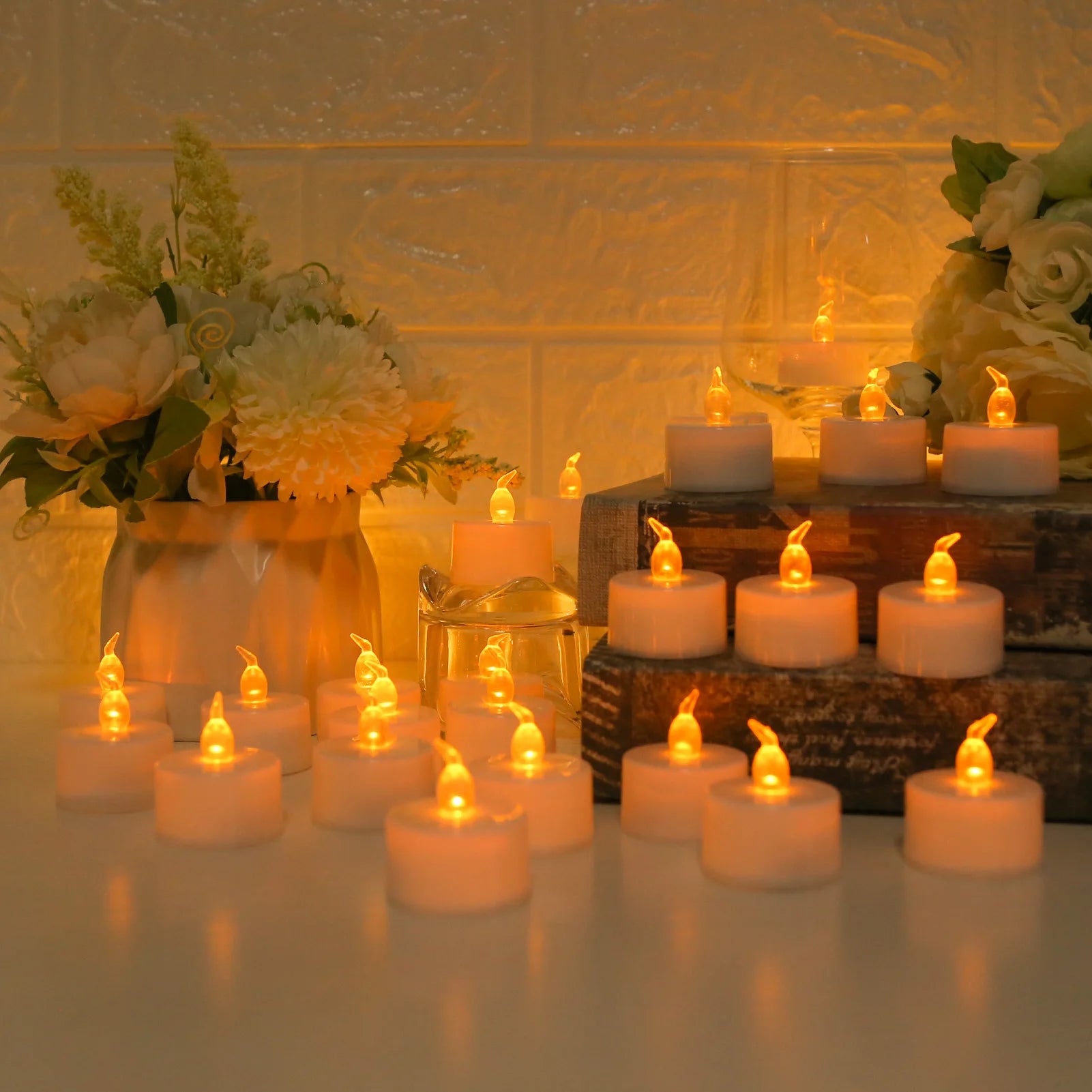LED Tea Lights Candles Realistic Flickering Battery Operated Tealights Long Lasting Electric Candles for Christmas Wedding Decor