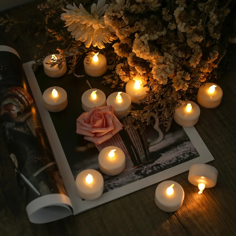 LED Tea Lights Candles Realistic Flickering Battery Operated Tealights Long Lasting Electric Candles for Christmas Wedding Decor