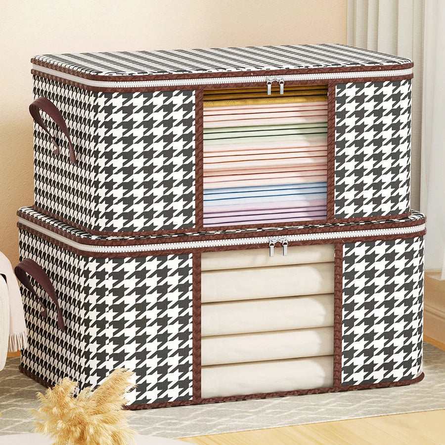 Foldable Storage Box with Handle - Clear Window & Dustproof Zipper, Large Capacity Organizer for Clothes, Bedding, Home Use