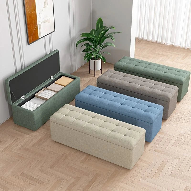 Modern Fabric Storage Ottoman Bench with Lid Upholstered Seat Footstool for Bedroom Hallway Window End of Bed Furniture