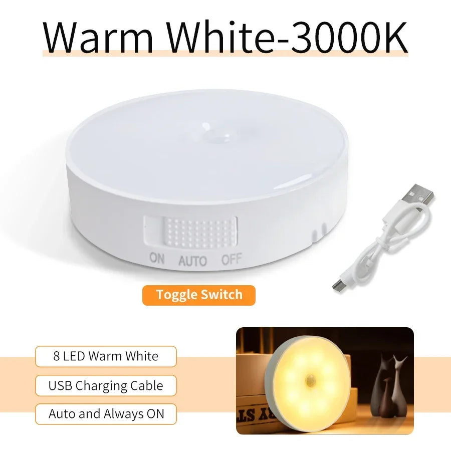 LED Night Light With Switch Smart Motion Sensor Magnetic Wireless Wall Lamp For Bed USB Rechargeable Warm White RGB Night Lamp